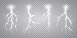 Vector illustration. Transparent light effect of electric lightning. The indomitable power of natural energy.