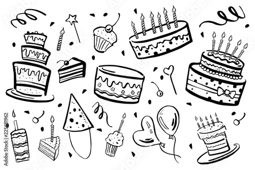 Canvas Print Set of stylized birthday elements