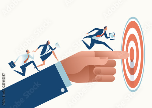 Pointing to Target. Businessman‘s hand pointing to the target. Business vector concept illustration