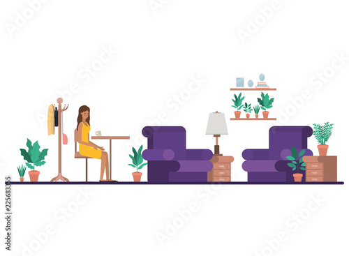 woman drinking coffee in the living room