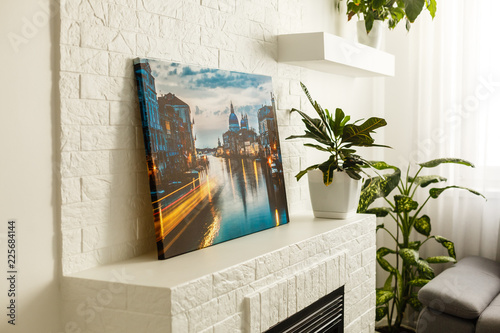 Obraz na plátne Modern lliving room interior with venice, italy, canvas on the wall - it is my p