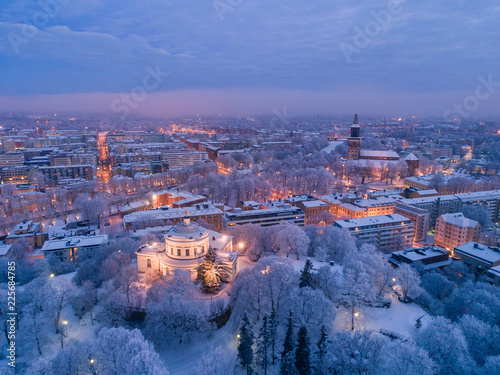 Tablou pe pânză Aerial view of the old observatory building and Turku Cathedral at beautiful fro