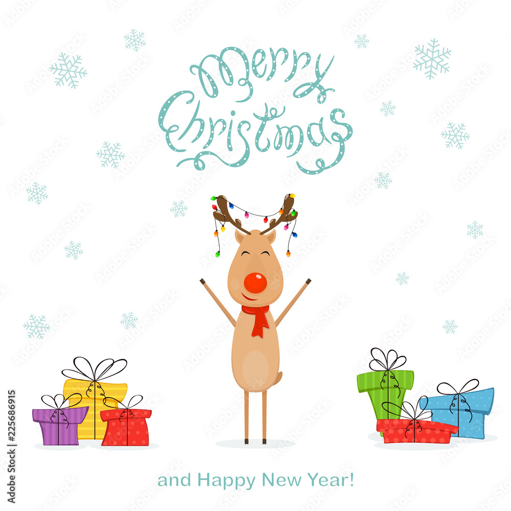 Happy Deer with Christmas Presents