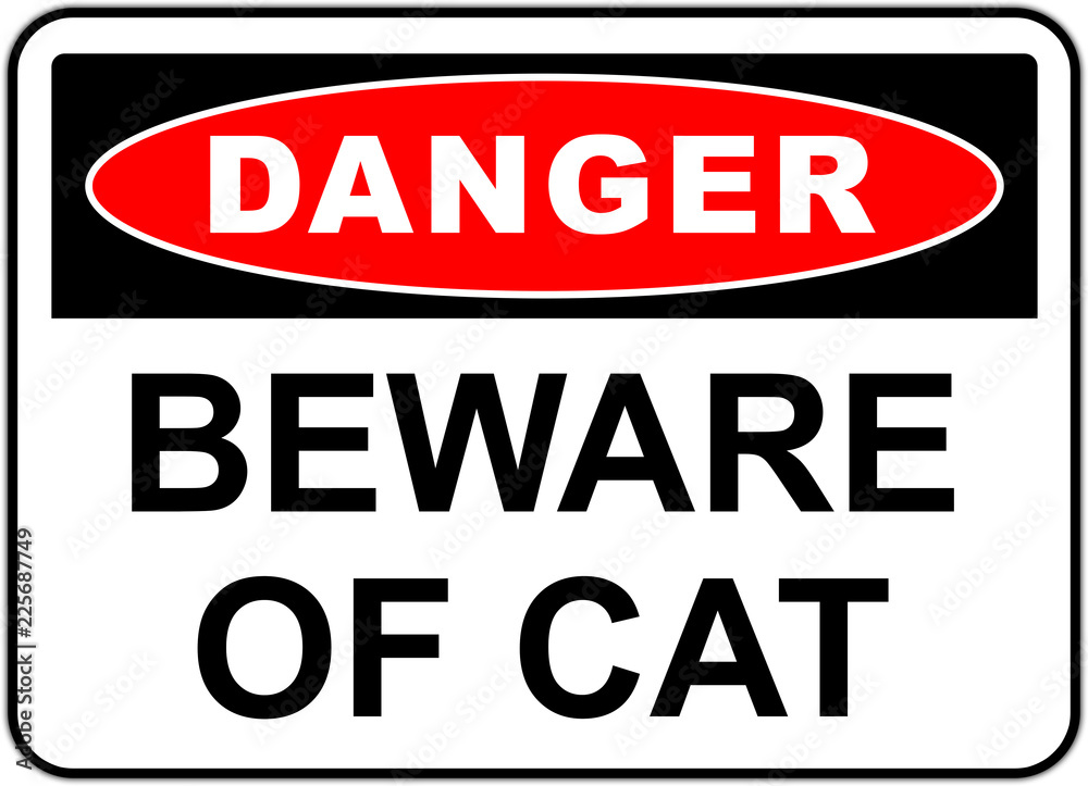 Road sign in USA: beware of the cat - naughty cat- guard cat