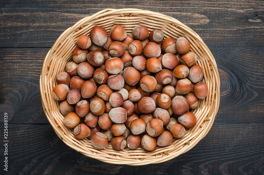 Hazelnut on a dark background. Hazelnut on a dark background.