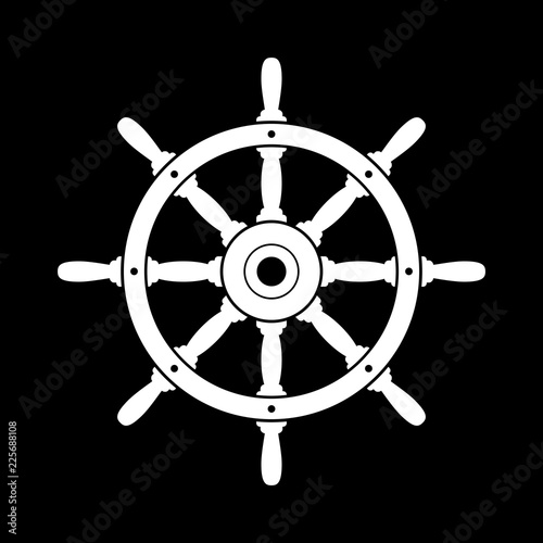 White rudder vector icon on black background