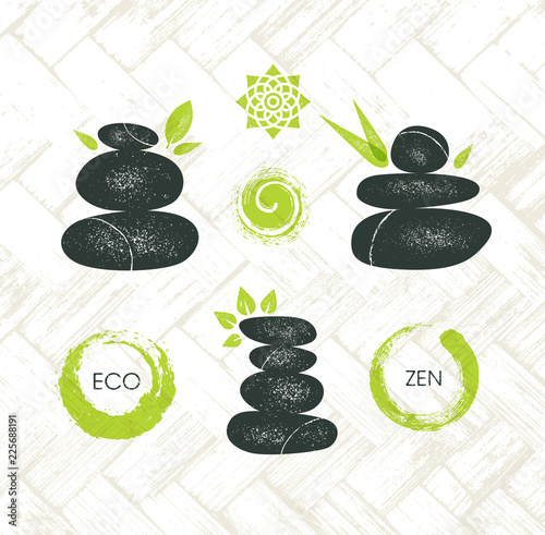Spa Retreat Organic Eco Pebble Garden Zen Design Element. Wellness Spa Nature Friendly Vector Concept