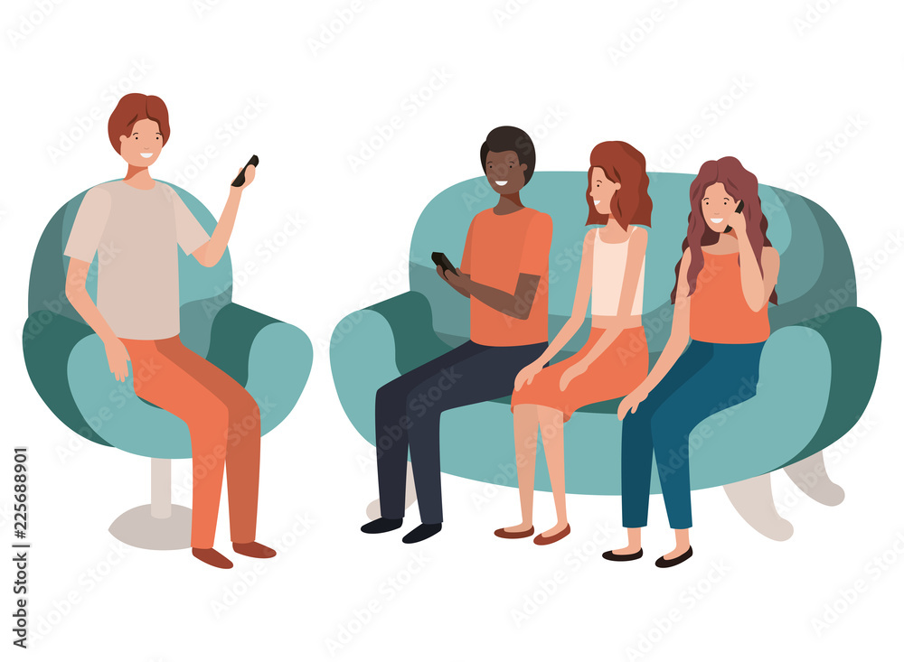 Fototapeta premium group of people using smartphone
