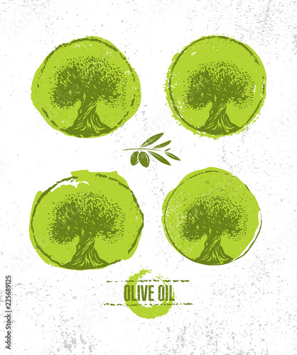 Organic Raw Olive Oil Vector Creative Design Element. Extra Virgin Eco Food Label Concept On Raw Background