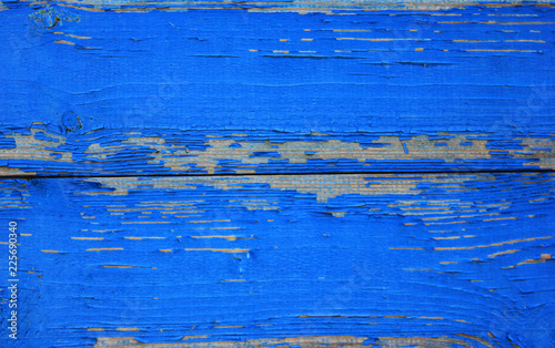Old Painted Blue Wood Wall Boards Texture or Background. Timber or Lumber Material Canvas Empty Backdrop of Bright Vivid Blue Color. Rustic Aged Wood Wall with Broken Paint Pattern for Copy Space Use