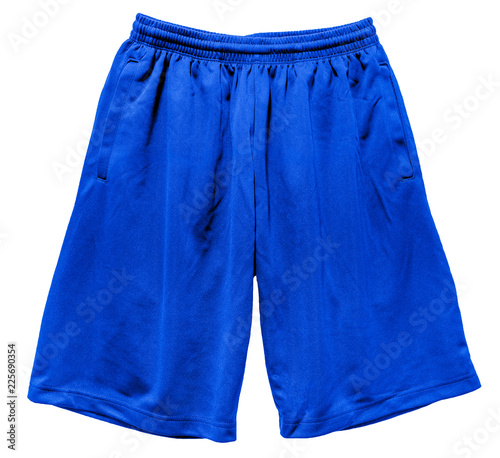 Blank sports short pants color blue front view on white background