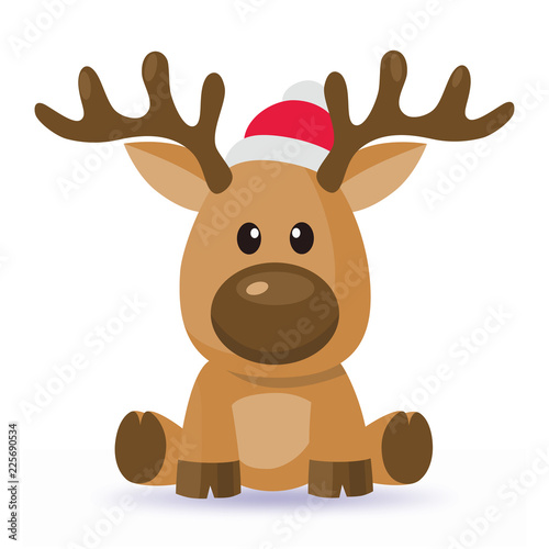 Cartoon Christmas deer vector in red hat