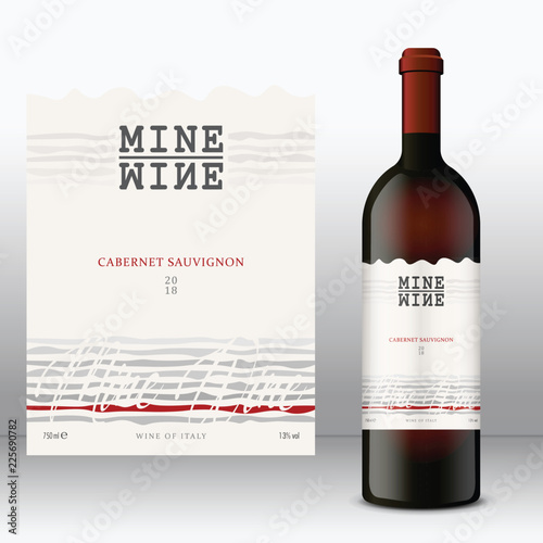 Modern Wine Label with bottle. Front Label