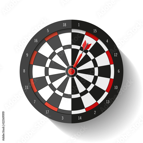 Volume Target icon in flat style on white background. Darts game. Arrow in the center aim. Vector design element for you business projects 