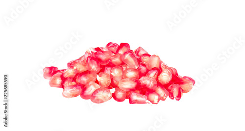Fruit pomegranate seeds on white background