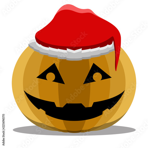 Halloween pumpkin with a christmas hat. Vector illustration design