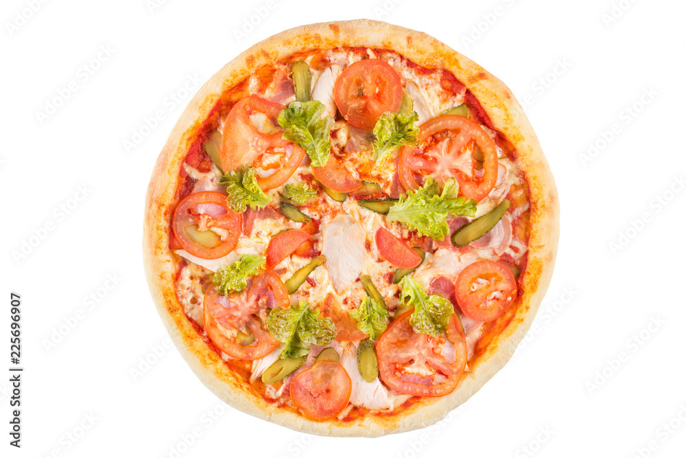 Assorted pizza on a white background. View from above.
