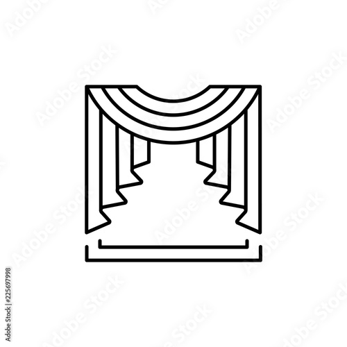 Vector illustration of fabric curtain with central swag drapery. Line icon of window drape. Isolated on white background