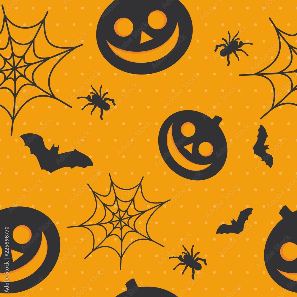 Halloween seamless pattern on the polka dot background