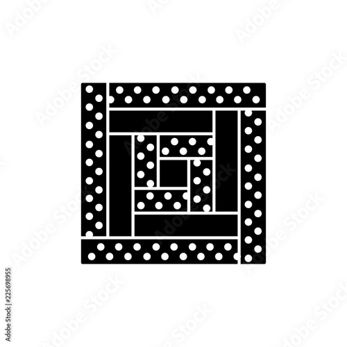 Black & white vector illustration of framed square or log cabin quilt pattern. Flat icon of quilting & patchwork geometric design template. Isolated on white background.