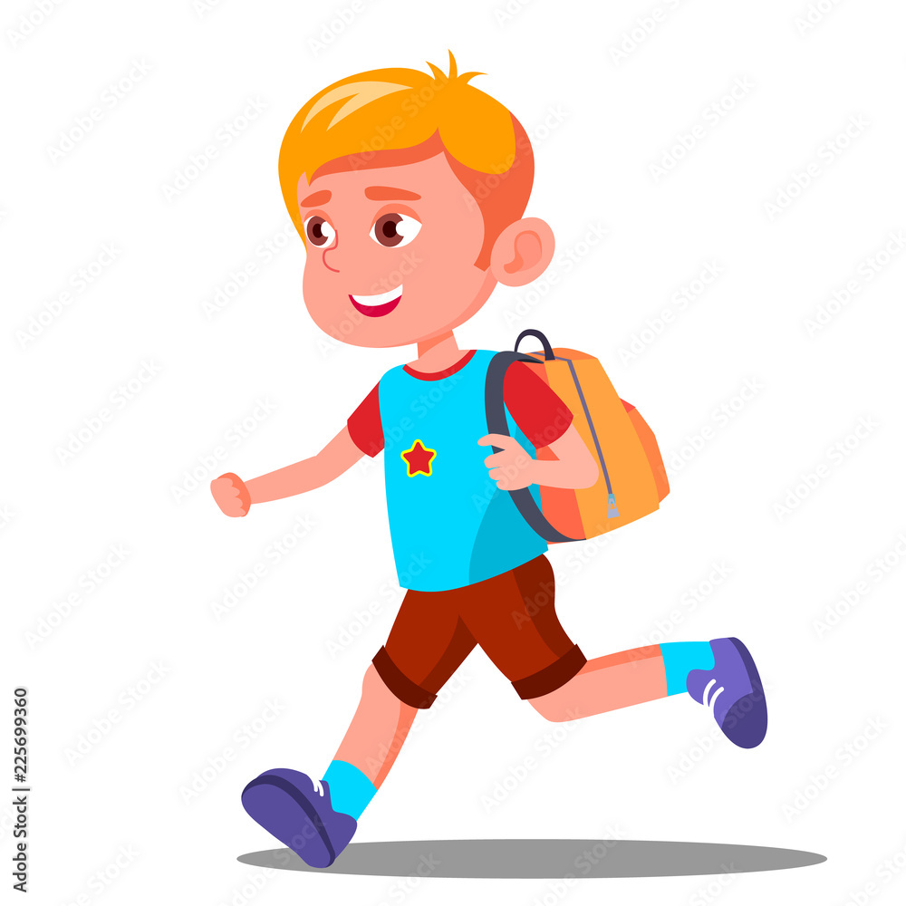 Happy Child Running With A School Bag Vector. Education. September. Isolated Illustration Happy Child Running With A School Bag Vector. Education. September. Isolated Illustration