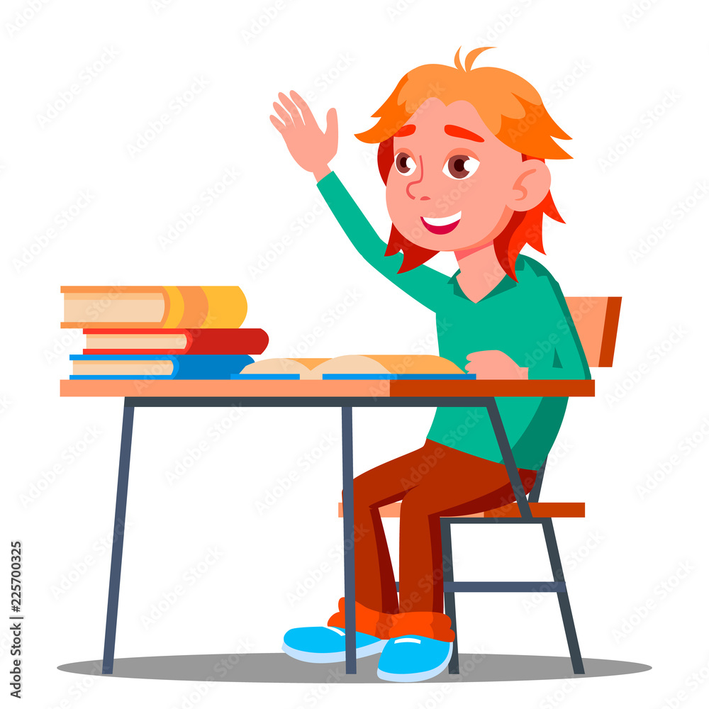 Schoolboy Pulls His Hand To Answer A Lesson Vector. School. Isolated Illustration Schoolboy Pulls His Hand To Answer A Lesson Vector. School. Isolated Illustration