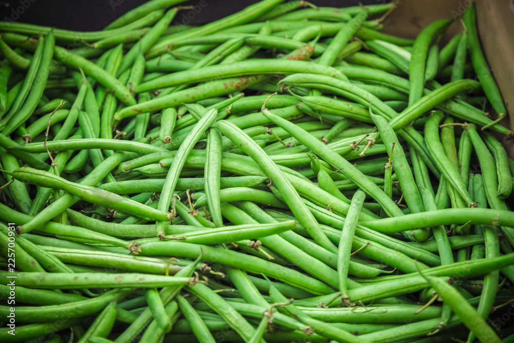 Fresh green beans on display at Broadway Market in Hackney, East London Fresh green beans on display at Broadway Market in Hackney, East London