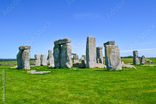Beautiful view of Stonehenge, England in summer with blue skies