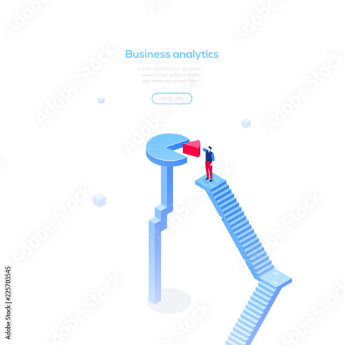 Business analytics - modern isometric vector web banner