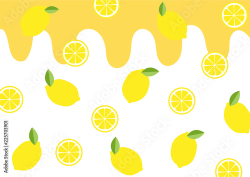 Seamless bright lemon slices vector background. Colorful summer bright tropical fruit pattern design. 