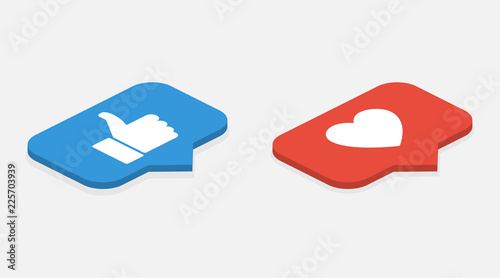 Isometric Icons. Set Like Icon. Like Counter Notification Icon. Like Icons