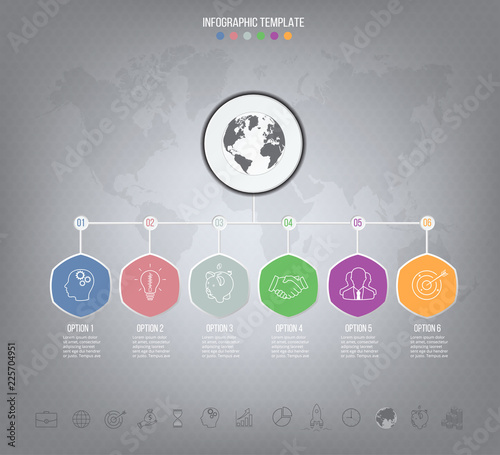 Modern 6 steps presentation business infographics template, infographic elements.