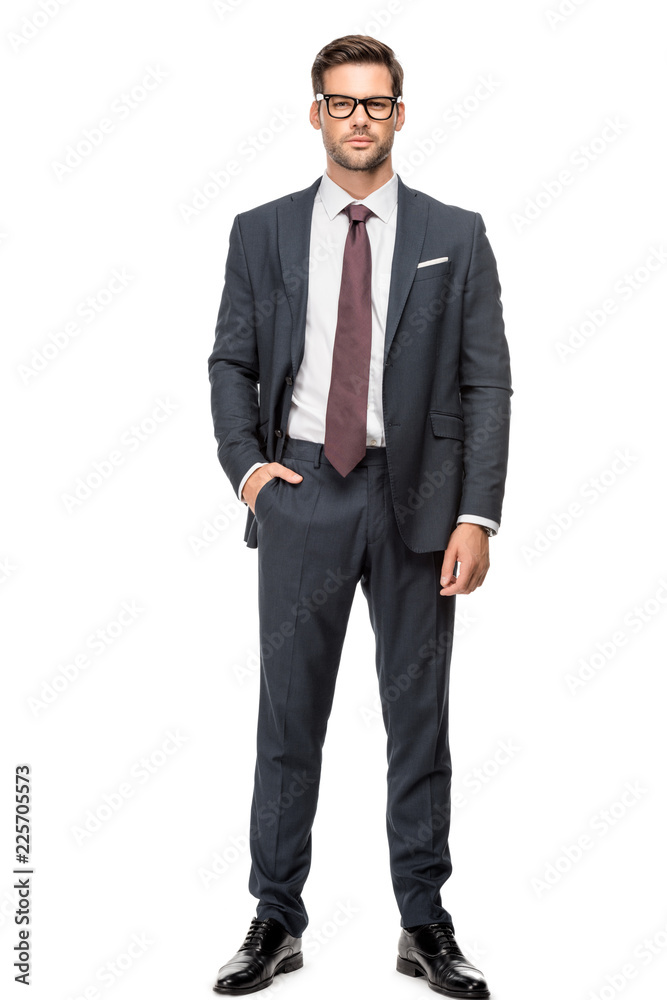 handsome young businessman in jacket looking at camera isolated on white handsome young businessman in jacket looking at camera isolated on white