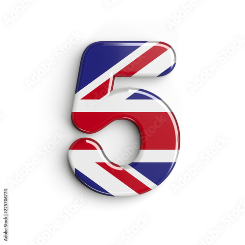 United Kingdom flag number 5 - 3d british digit - Britain, english culture or patriotism concept