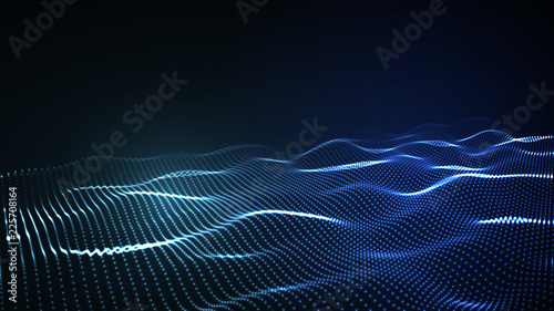 3D glowing abstract digital wave particles. Futuristic illustration. HUD element. Technology concept. Abstract background.