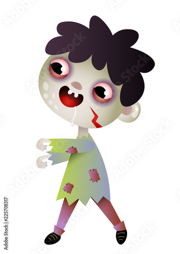 Ugly zombie with saliva walking. Monster, dead boy, character. Halloween concept. Can be used for greeting cards, posters, leaflets and brochure