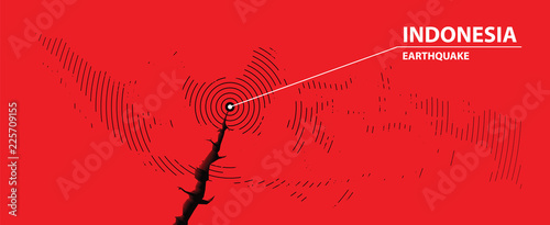Indonesia Earthquake concept on cracked map.