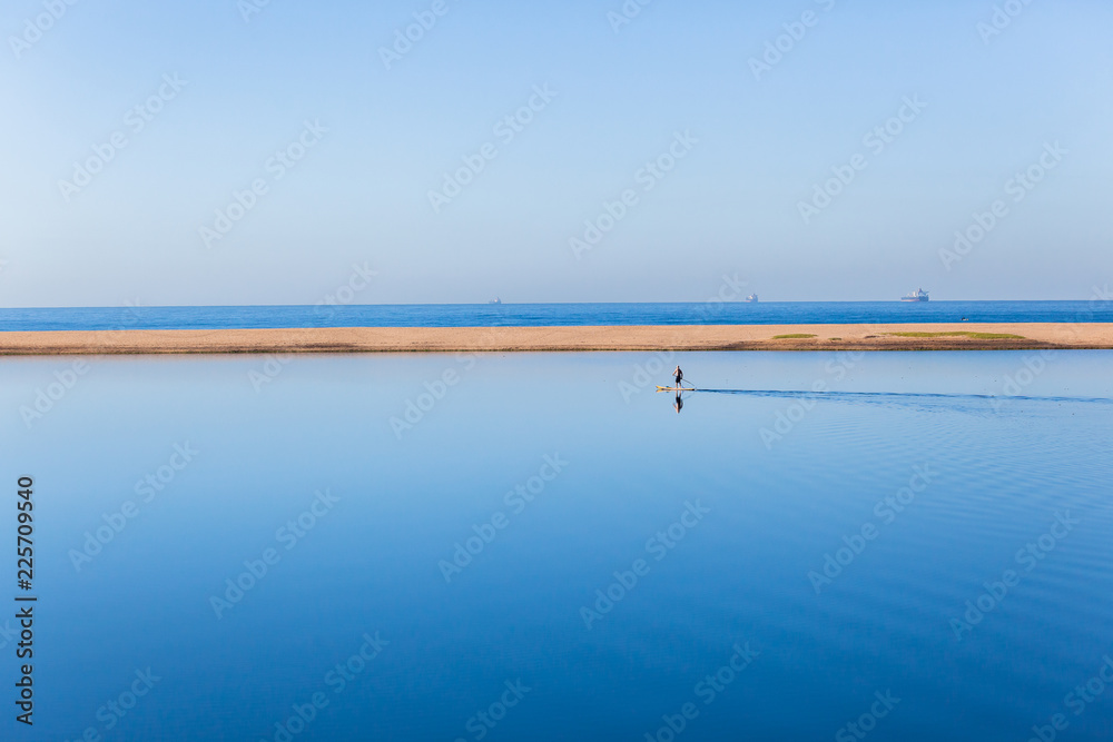 River Lagoon Stand Up Paddler Paddling Beach Ocean Landscape River Lagoon Stand Up Paddler Paddling Beach Ocean Landscape