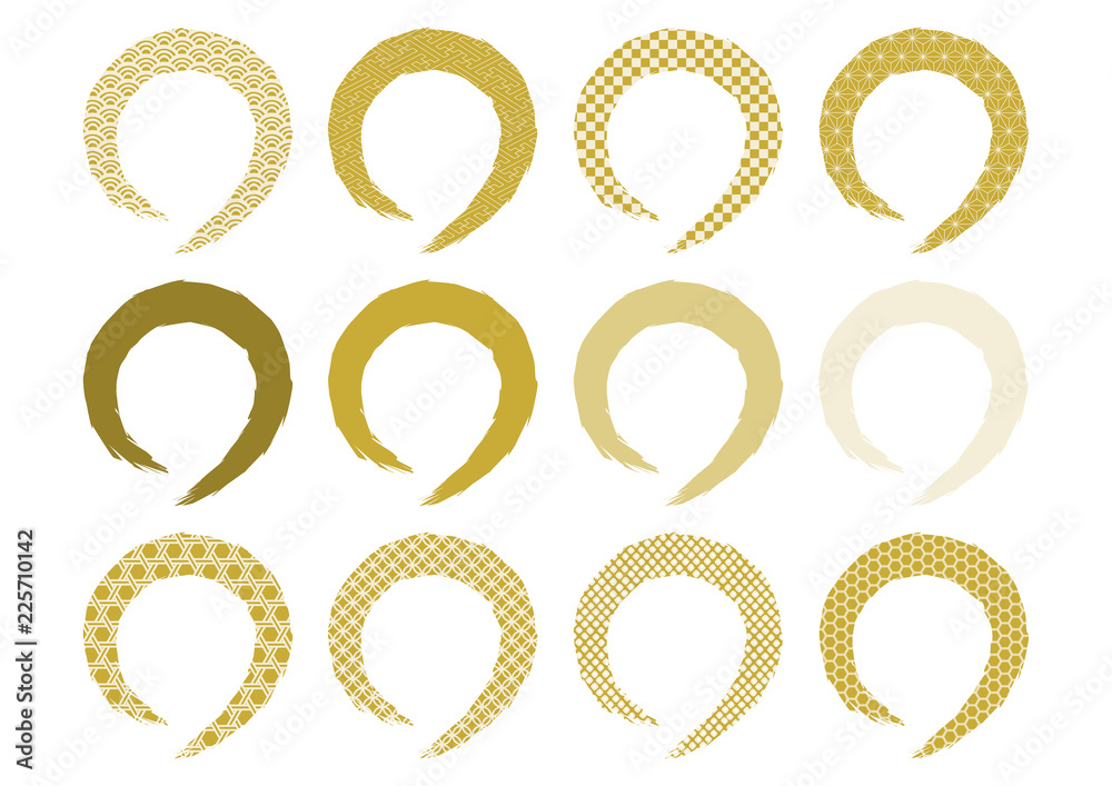 和柄 伝統文様 丸 イラスト セット 金 Stock Vector Adobe Stock