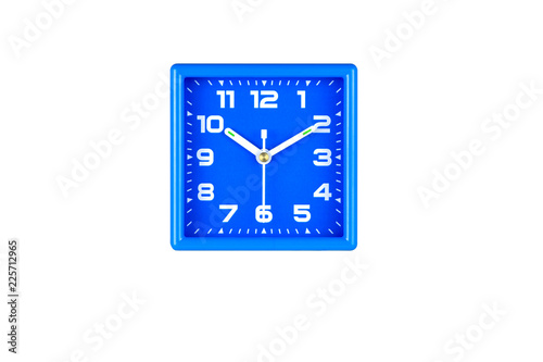 Square blue alarm clock on white background