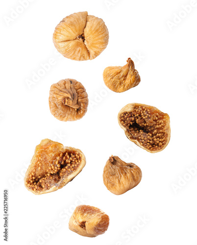 Set with delicious dried fig fruits on white background