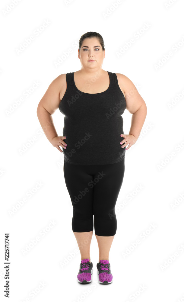 Portrait of overweight woman on white background Portrait of overweight woman on white background