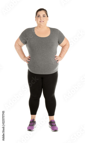 Portrait of overweight woman on white background