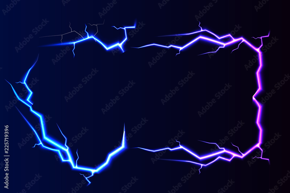 Vector lightning - isolated on blue background, luminous light effects banner with place for text.