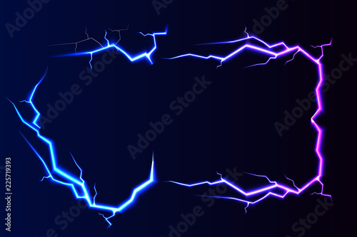 Vector lightning - isolated on blue background, luminous light effects banner with place for text.