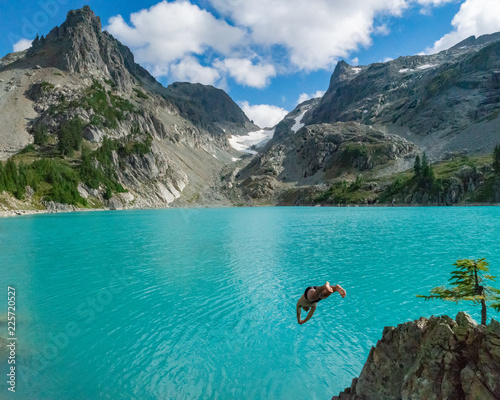 Diving into Jade Lake in the Alpine Lakes Wilderness, Washington