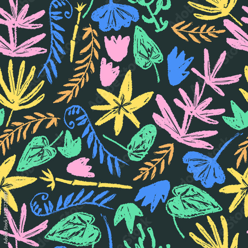 Vector seamless pattern with hand drawn textured prehistoric pla