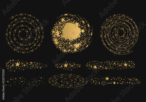 Golden galaxy shapes and star clouds