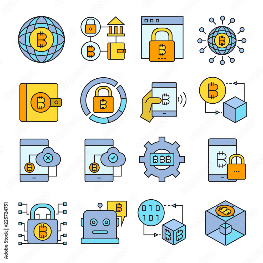 cryptocurrency and bitcoin icons, color theme cryptocurrency and bitcoin icons, color theme