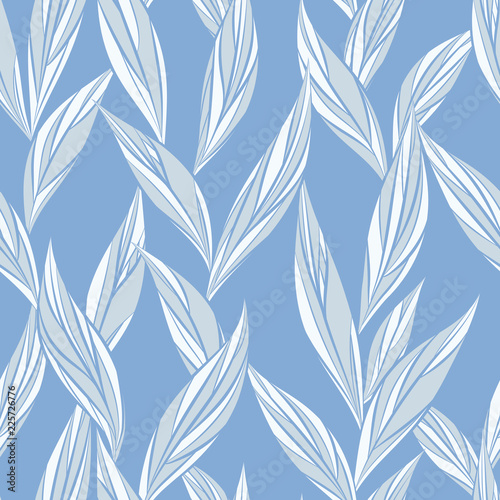 Seamless vector floral pattern with abstract mosaic leaves in pastel blue colors